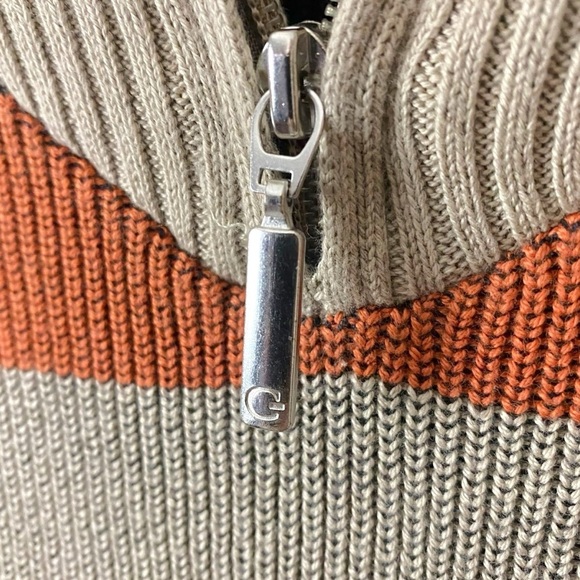 Retro 70s Striped Unisex Pullover Tan Brown Neutral Men’s Large Mock Neck Cotton - Picture 6 of 7